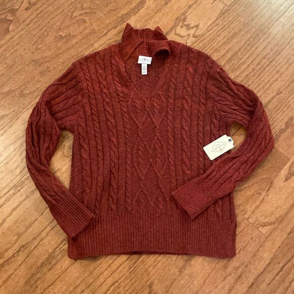 NWT St. Johns Bay size, large collared sweater, burgundy, extremely soft - Picture 1 of 10